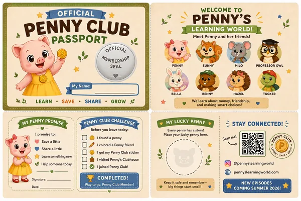 Official Penny Club Passport with Meet the Friends, Penny Promise, club challenge, and lucky penny pages