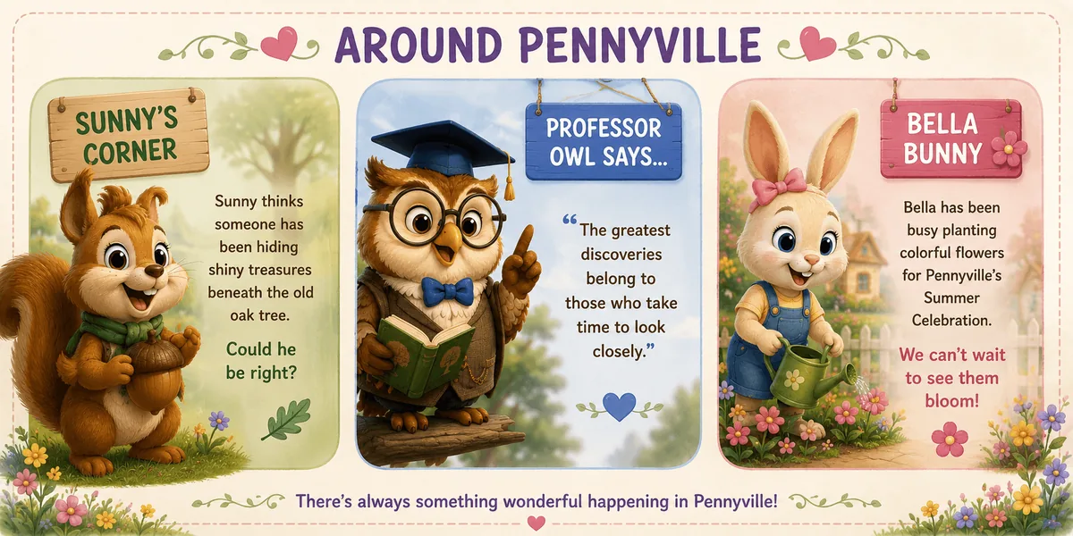 Around Pennyville: Sunny's Corner, Professor Owl Says, and Bella Bunny
