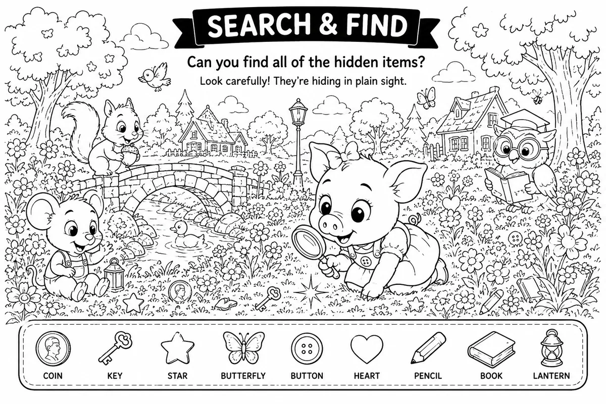 Hidden Treasures in Pennyville — Search and Find activity sheet