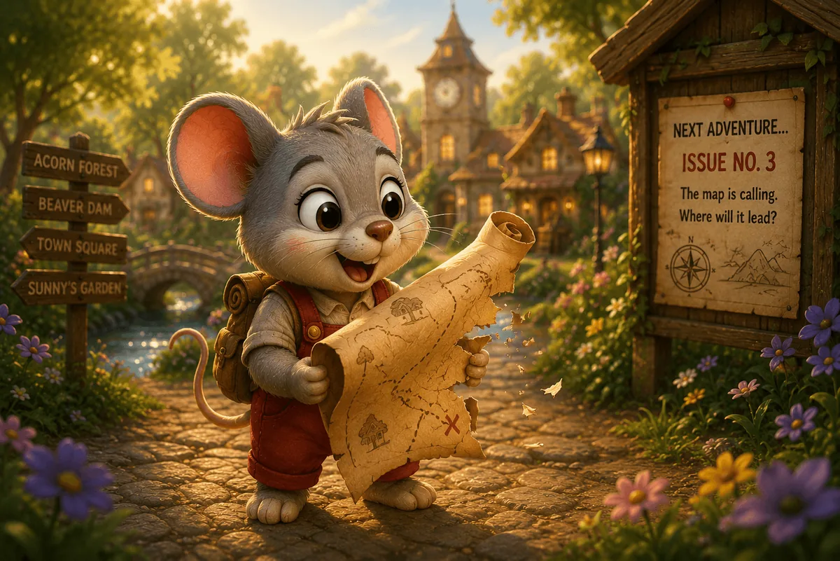 A teaser illustration hinting at next week's Pennyville Post adventure with Milo and a mysterious torn map